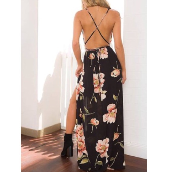 Black Floral Maxi Dress - Picture 3 of 6